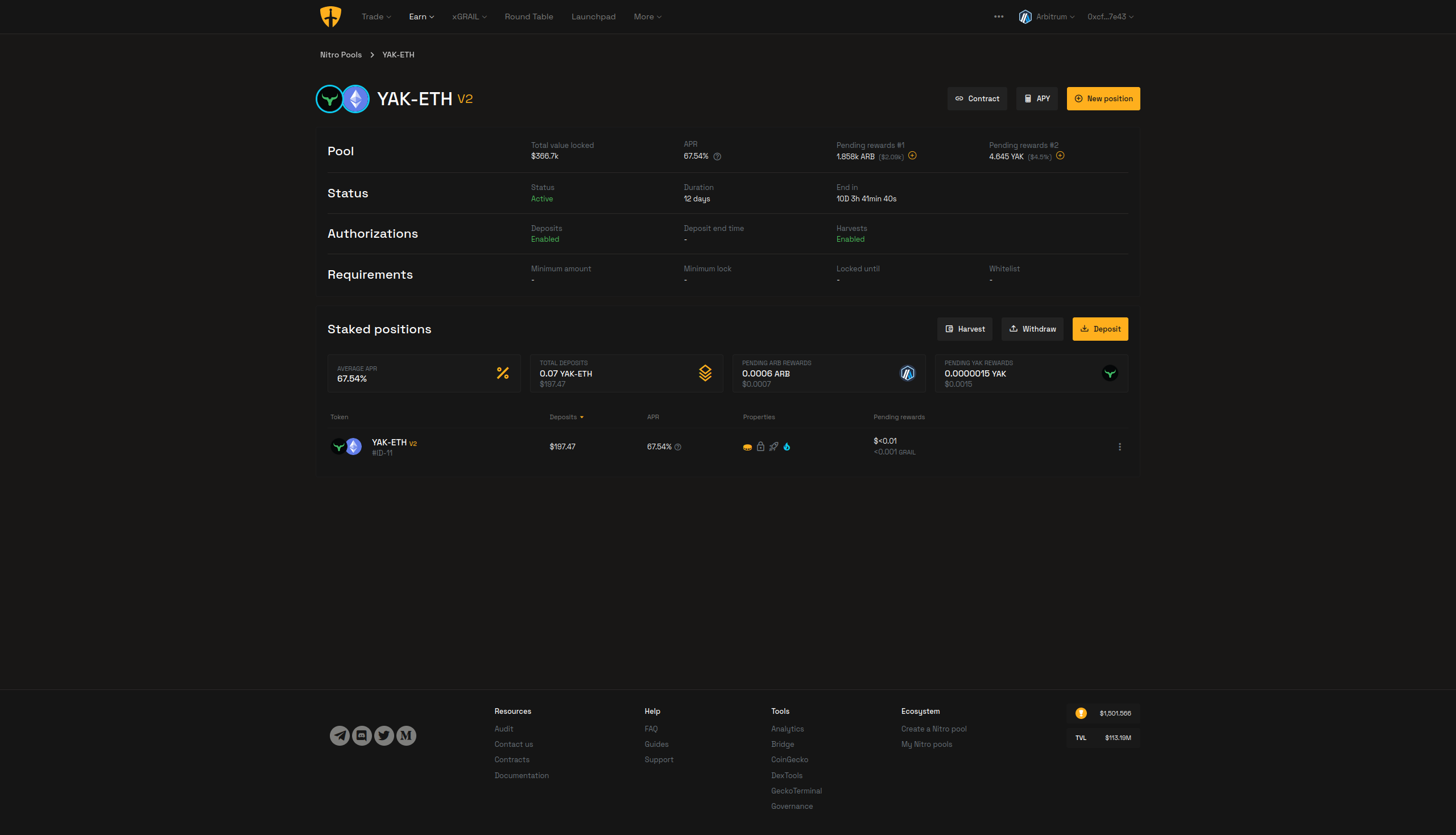 Camelot - YAK / ETH V2 Nitro Pool