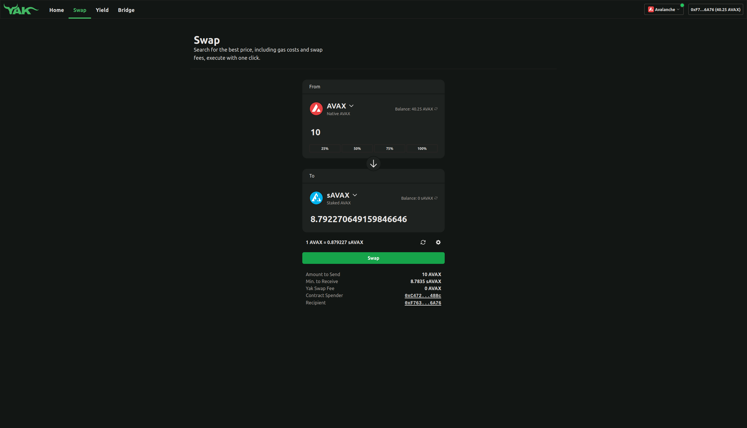Yak Swap - Exchange $AVAX for $sAVAX