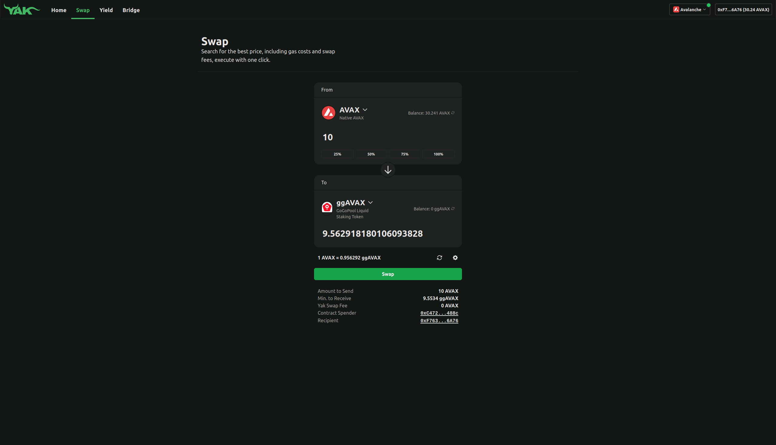 Yak Swap - Exchange $AVAX for $ggAVAX