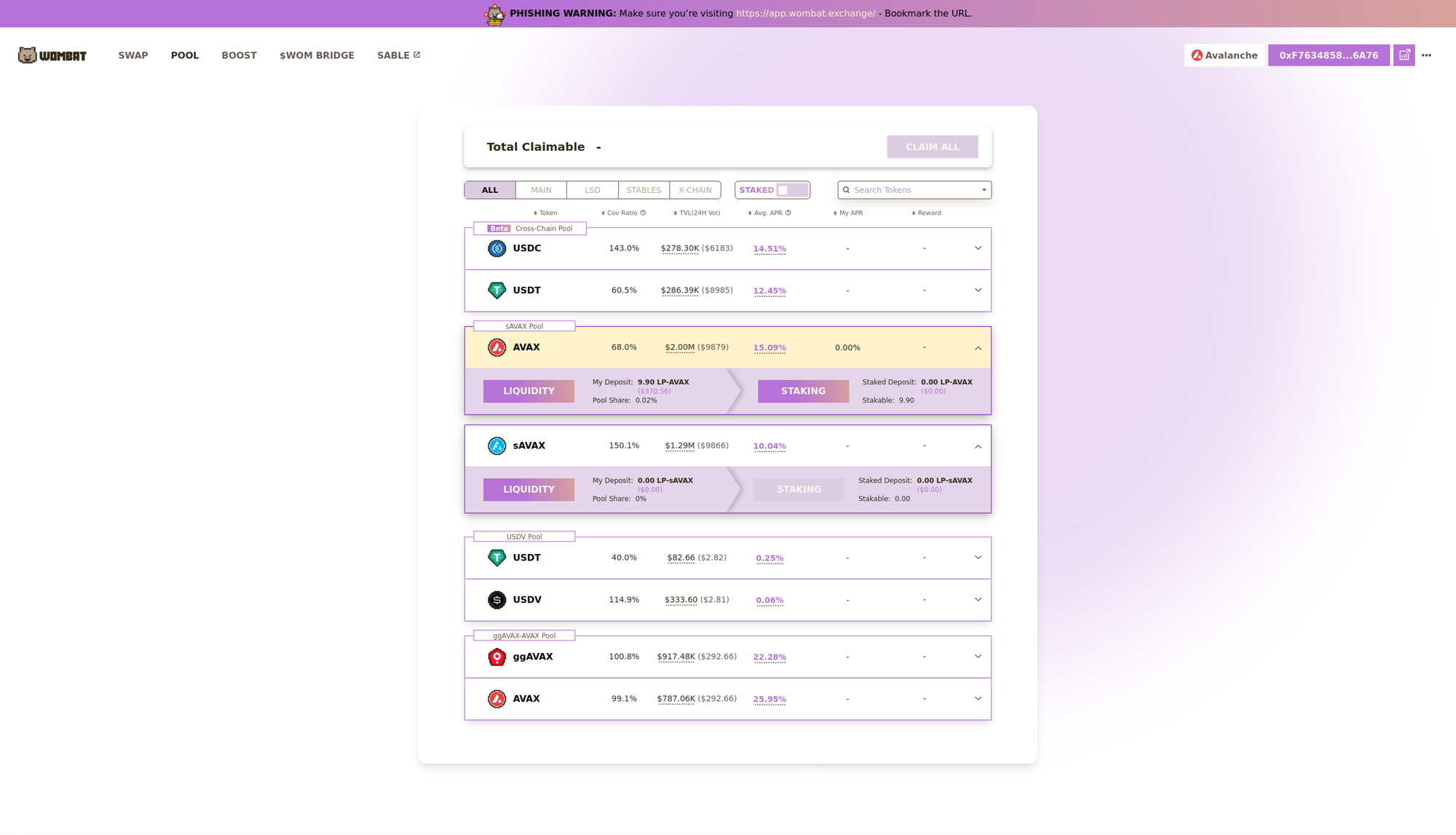 Wombat - $sAVAX Pool - $sAVAX Details