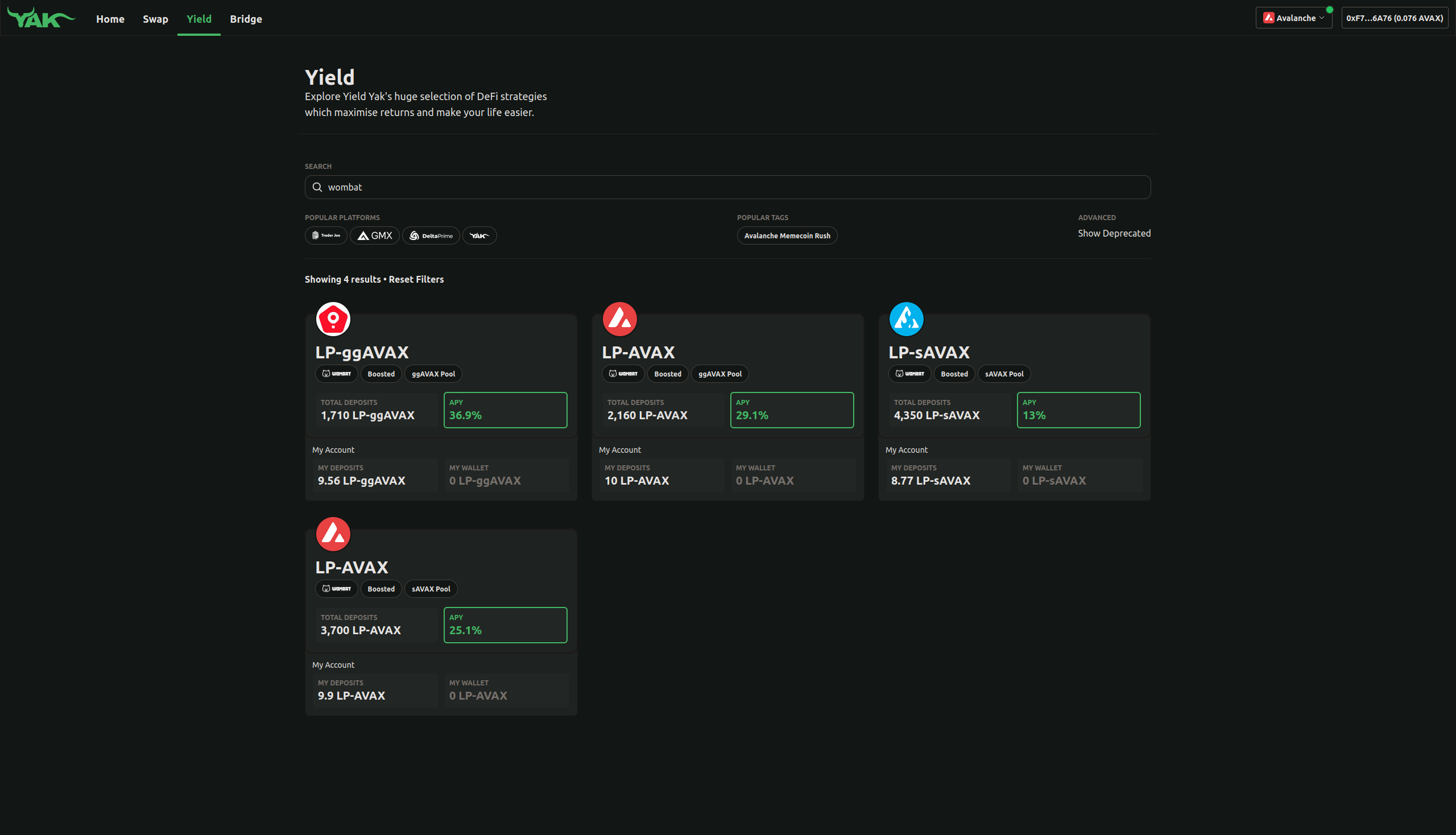 Yield Yak - Boosted Wombat Pools - Position Overview